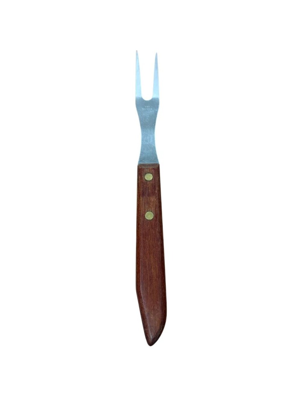 Vintage Stainless USA Wood Handle Two Tine Serving Fork Retro Meat Fork